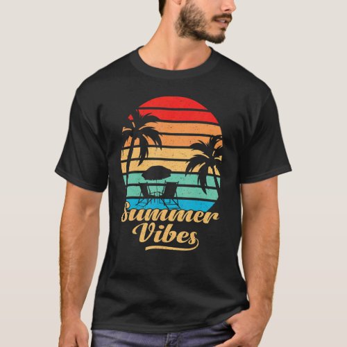 Summer Vibes Palm Trees Vintage Retro Beach Chair  T_Shirt