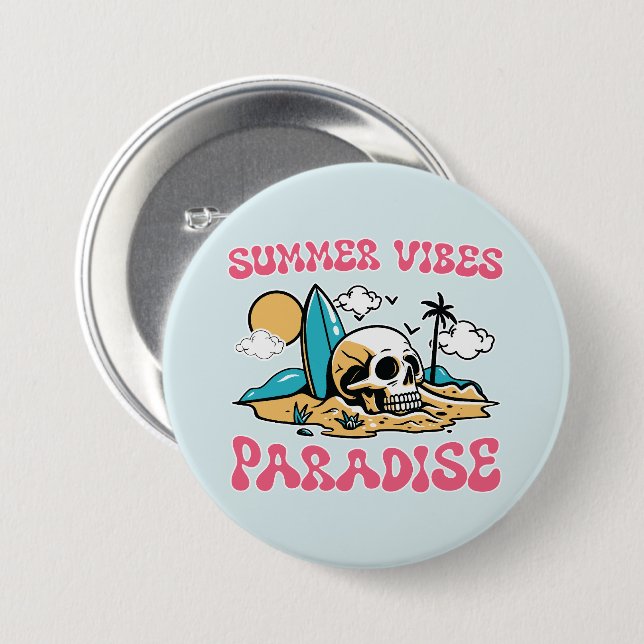 Summer Vibes Paradise - Skull Button (Front & Back)
