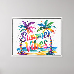Summer Vibes Pastel Palm Trees Beach Scene Canvas Print