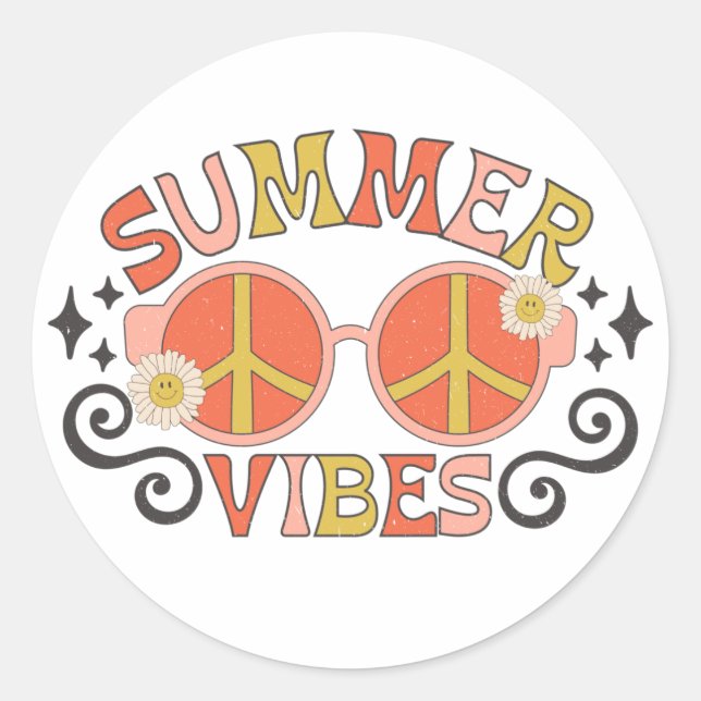 Summer Vibes Peace Sunglasses Classic Round Sticker (Front)