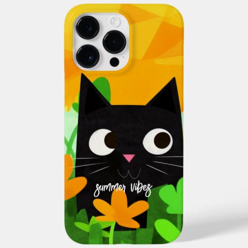 Summer Vibes Personalized Cute Floral Black Cat  Case_Mate iPhone 14 Pro Max Case