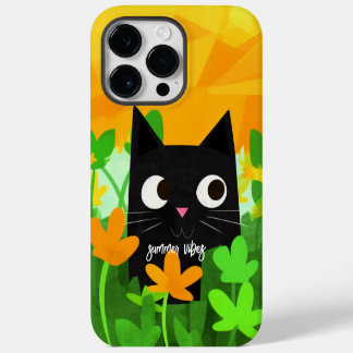 Summer Vibes Personalized Cute Floral Black Cat iPhone 14 Pro Max Case
