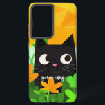 Summer Vibes Personalized Floral Black Cat Samsung Galaxy S21 Ultra Case<br><div class="desc">This personalized Samsung case is perfect for cat lovers who want to protect their phone while showing off their love for felines. The case features a cute abstract print with a sweet floral black cat with orange and green background. You can personalize the case by adding a name or any...</div>