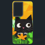 Summer Vibes Personalized Floral Black Cat Samsung Galaxy S21 Ultra Case<br><div class="desc">This personalized Samsung case is perfect for cat lovers who want to protect their phone while showing off their love for felines. The case features a cute abstract print with a sweet floral black cat with orange and green background. You can personalize the case by adding a name or any...</div>