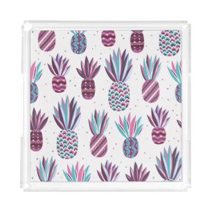 Summer Vibes: Pineapple Pattern, Colorful Dots Acrylic Tray