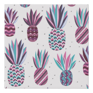 Summer Vibes: Pineapple Pattern, Colorful Dots Faux Canvas Print