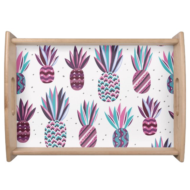 Summer Vibes: Pineapple Pattern, Colorful Dots Serving Tray (Front)