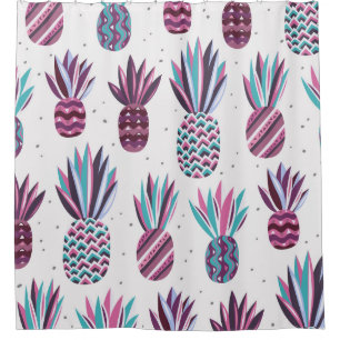 Summer Vibes: Pineapple Pattern, Colorful Dots Shower Curtain