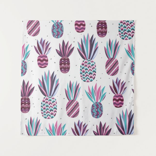 Summer Vibes: Pineapple Pattern, Colorful Dots Tapestry (Front)