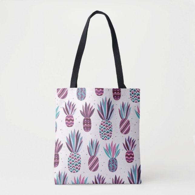 Summer Vibes: Pineapple Pattern, Colorful Dots Tote Bag (Front)