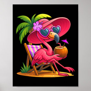 Summer Vibes Pink Flamingo Beach Palm Tree Summer Poster