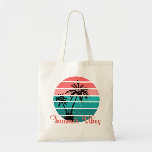 Summer Vibes Pink Palm Trees Tote Bag (Front)