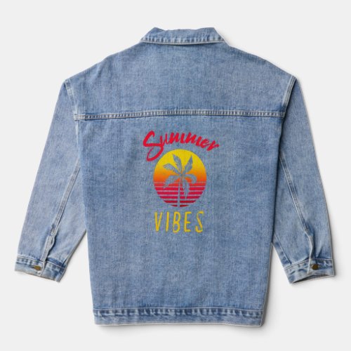Summer Vibes Red Retro Sunset And Summer  Quote  Denim Jacket