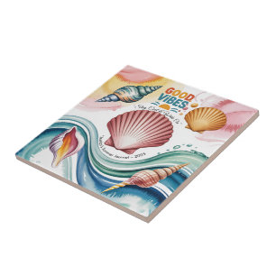 Summer Vibes Retro Beach Illustration Ceramic Tile