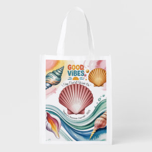 Summer Vibes Retro Beach Illustration Grocery Bag