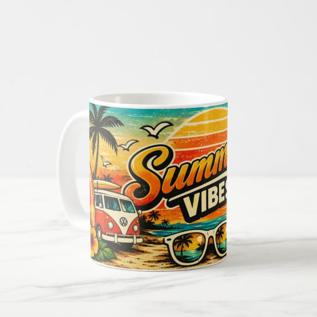 Summer Vibes Retro Beach Sunset  Coffee Mug (Front Left)
