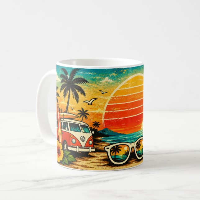 Summer Vibes Retro Beach Sunset  Coffee Mug (Front Left)