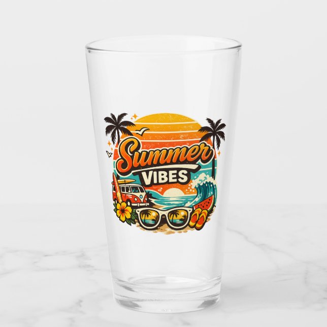 Summer Vibes Retro Beach Sunset  Glass (Front)