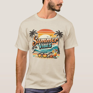 Summer Vibes Retro Beach Vintage Tropical Vacation T-Shirt