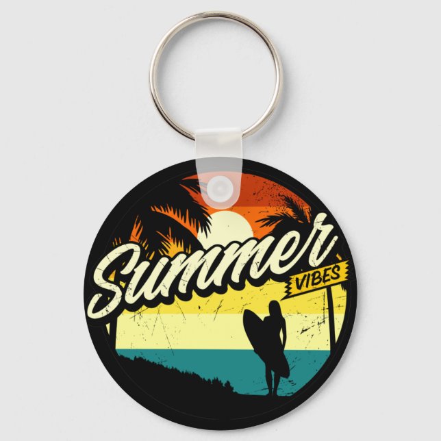 Summer Vibes Retro Silhouette   Keychain (Front)