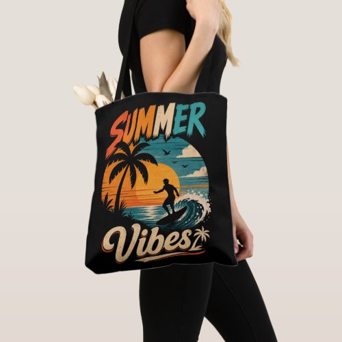 Summer Vibes Retro Surf Sunset Tote Bag