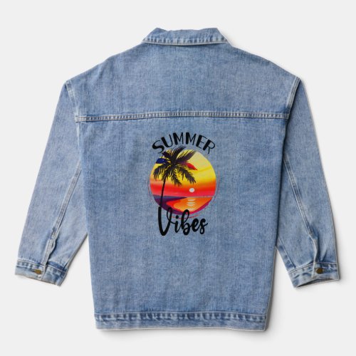 Summer Vibes Retro Tropical Sunset   Denim Jacket