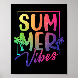 Summer Vibes Retro Tropical Sunset Palm Trees Beac Poster