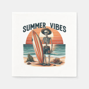 Summer Vibes Skeleton Surfer Sunset Beach Design Napkins