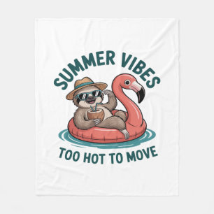 Summer Vibes Sloth Funny Lazy Float Fleece Blanket