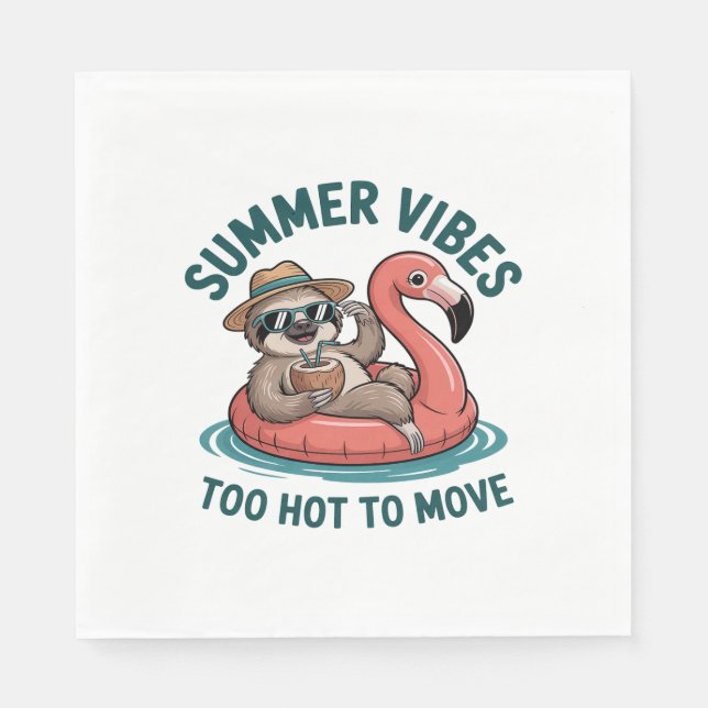 Summer Vibes Sloth Funny Lazy Float Napkins (Front)