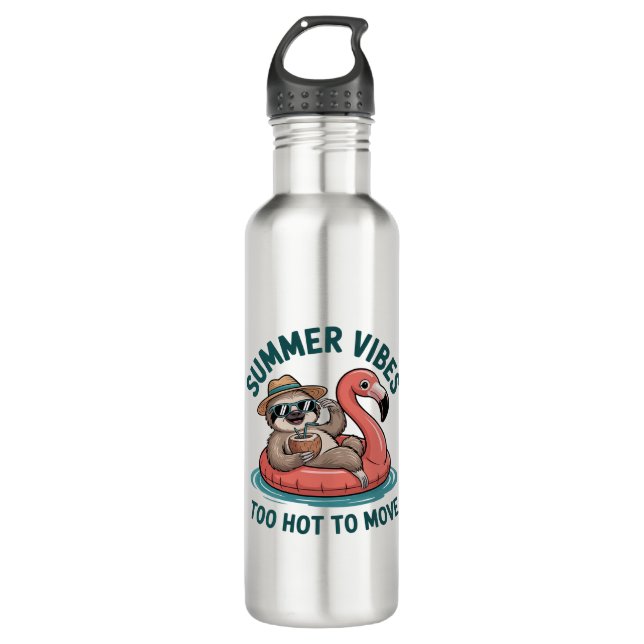 Summer Vibes Sloth Funny Lazy Float Stainless Steel Water Bottle (Front)