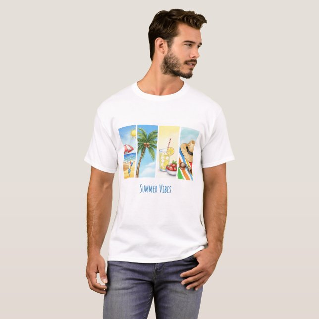 Summer Vibes Sublimation T-Shirt | Retro Beach Sce (Front Full)