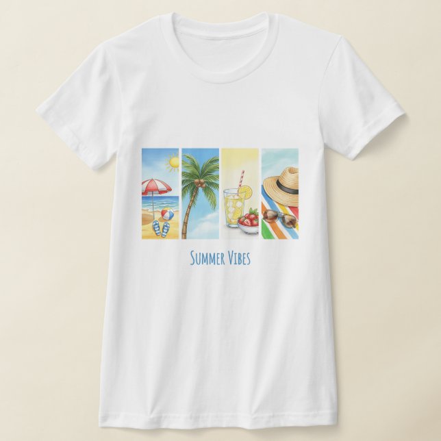 Summer Vibes Sublimation T-Shirt | Retro Beach Sce (Laydown)