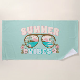 Summer Vibes Sunglasses Tropical Beach Vacation Beach Towel