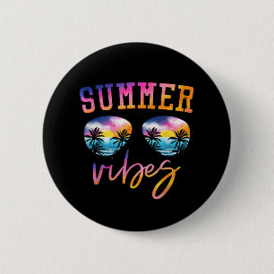 Summer Vibes Sunglasses With Palm Tree Funny Beach Button