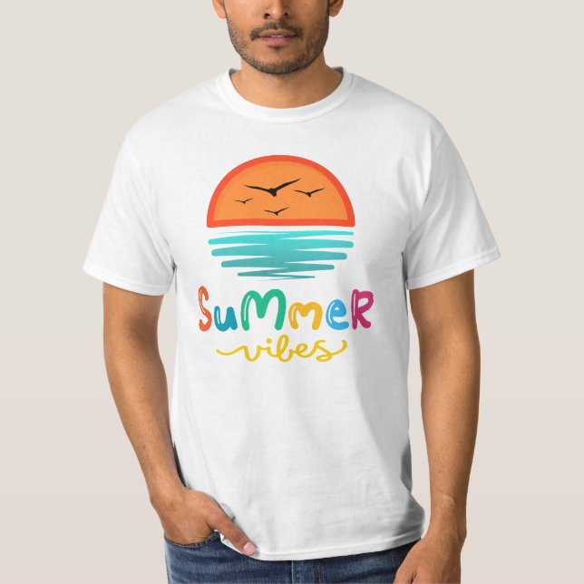 Summer Vibes Sunset And Sea Men's White T-Shirt (Front)