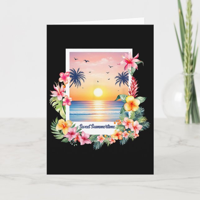 Summer Vibes Sunset Beach Vacation Palm Tree Tropi Card (Front)