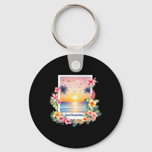 Summer Vibes Sunset Beach Vacation Palm Tree Tropi Keychain