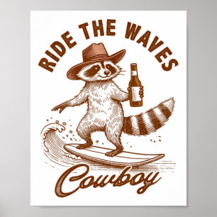 Summer Vibes Surfing Lover Racoon Rides The Waves Poster
