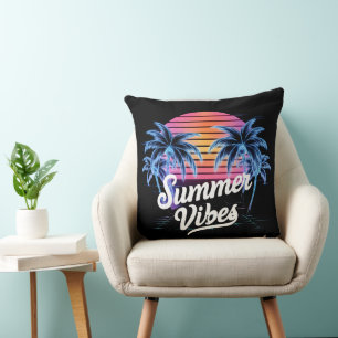 Summer Vibes Synthwave T-Shirt – Neon Palm Tree Throw Pillow