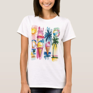 Summer Vibes Torn Collage – Retro Watercolor Beach T-Shirt