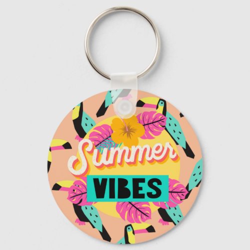 Summer Vibes Toucan Tropical Pattern Keychain