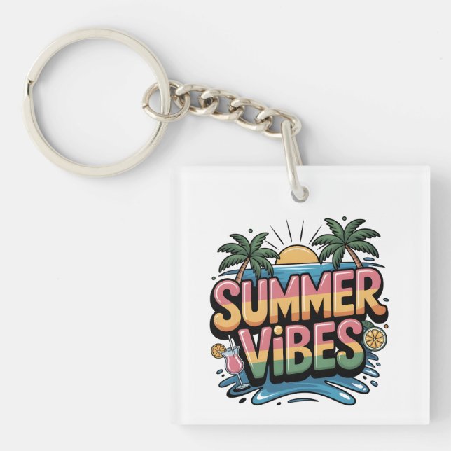 Summer Vibes Tropical Beach Keychain (Front)