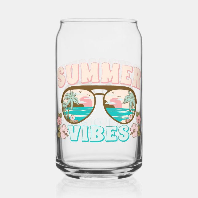 Summer Vibes Tropical Beach Summer Fun Can Glass (Front)