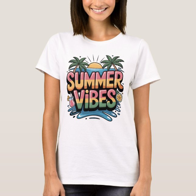 Summer Vibes Tropical Beach T-Shirt (Front)