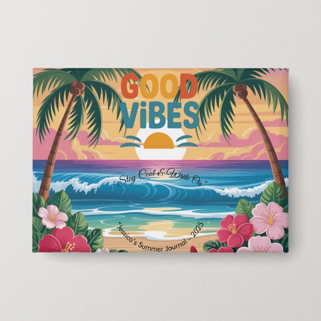 Summer Vibes Tropical Notebook  Button (Front)