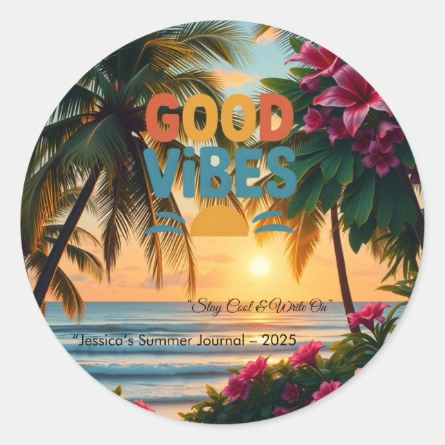 Summer Vibes Tropical Notebook  Classic Round Sticker (Front)