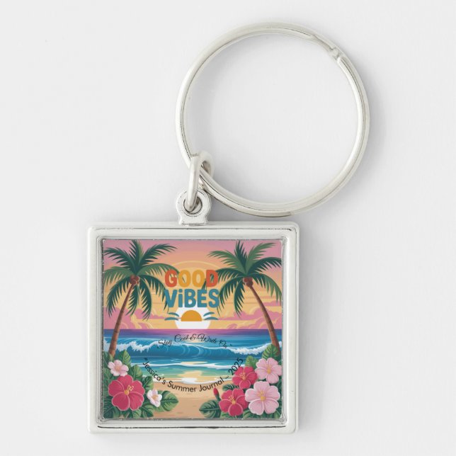 Summer Vibes Tropical Notebook  Keychain (Front)