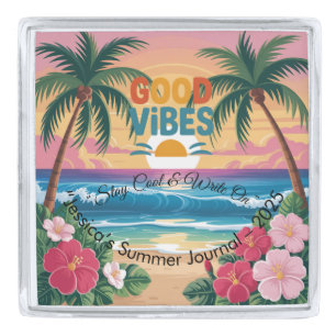 Summer Vibes Tropical Notebook Silver Finish Lapel Pin