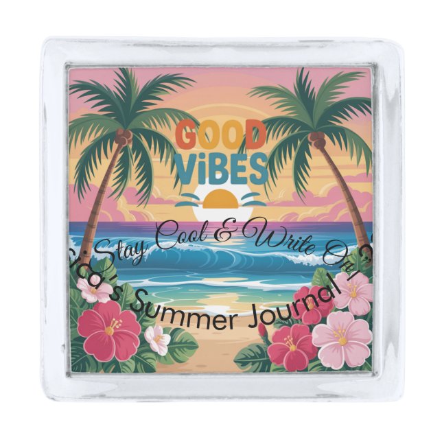 Summer Vibes Tropical Notebook  Silver Finish Lapel Pin (Front)
